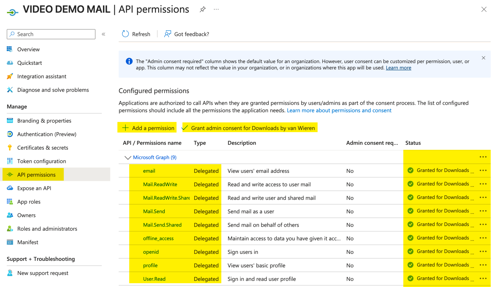 Configure API Permissions - Tutorials for WordPress–Microsoft integration