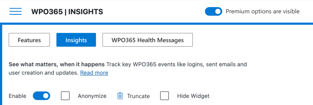 Installation and prerequisites | Enable WPO365 Insights.
