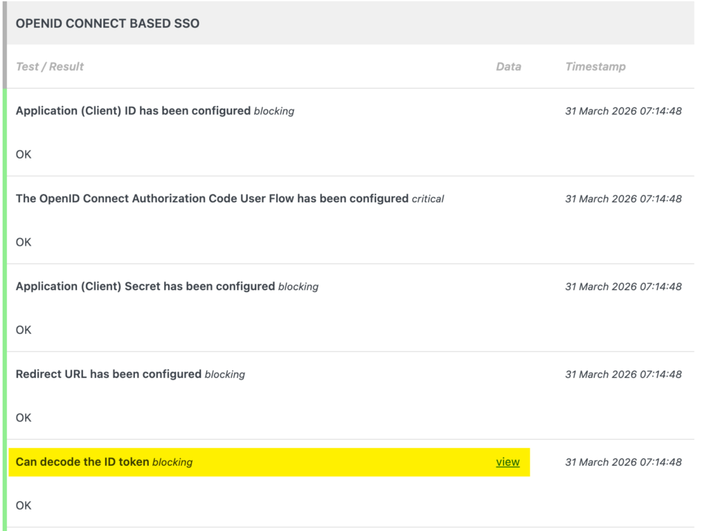Screenshot of how to perform the WPO365 self-test and reviewing the OpenID Connect based SSO configuration.