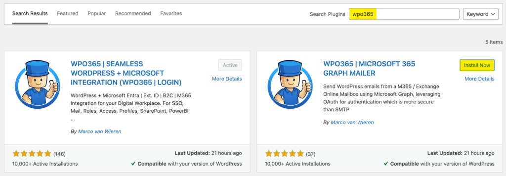 Screenshot of installation and prerequisites when installing the WPO365 | MICROSOFT GRAPH MAILER plugin for WordPress.