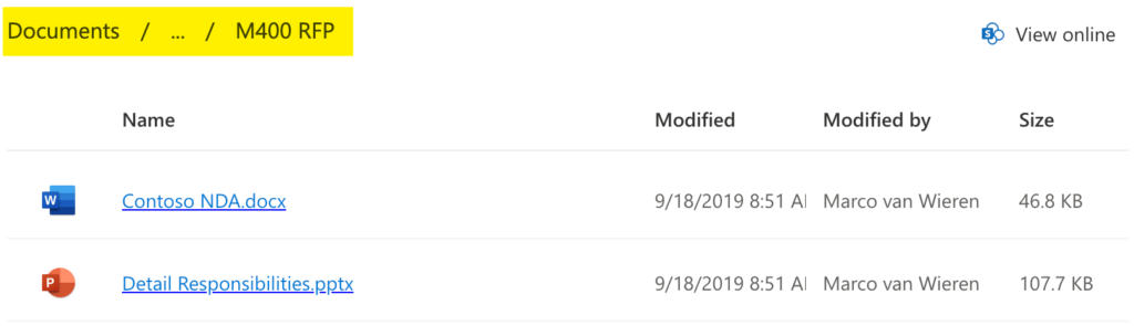 Embed a SharePoint Library in WordPress - Example of a folder navigation.