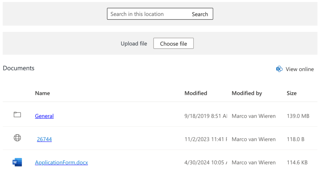 Embed a SharePoint Library in WordPress - Example of an embedded SharePoint Library in WordPress.