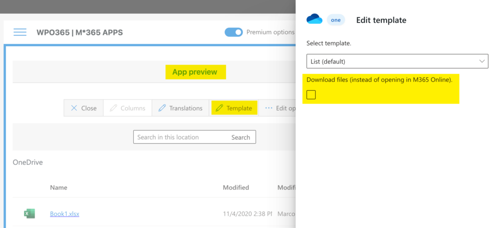 Customize your columns - Always download files (instead of opening in Microsoft 365).