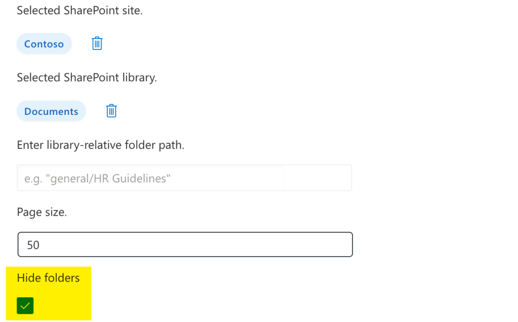 Embed a SharePoint Library for your organization and hide folders.