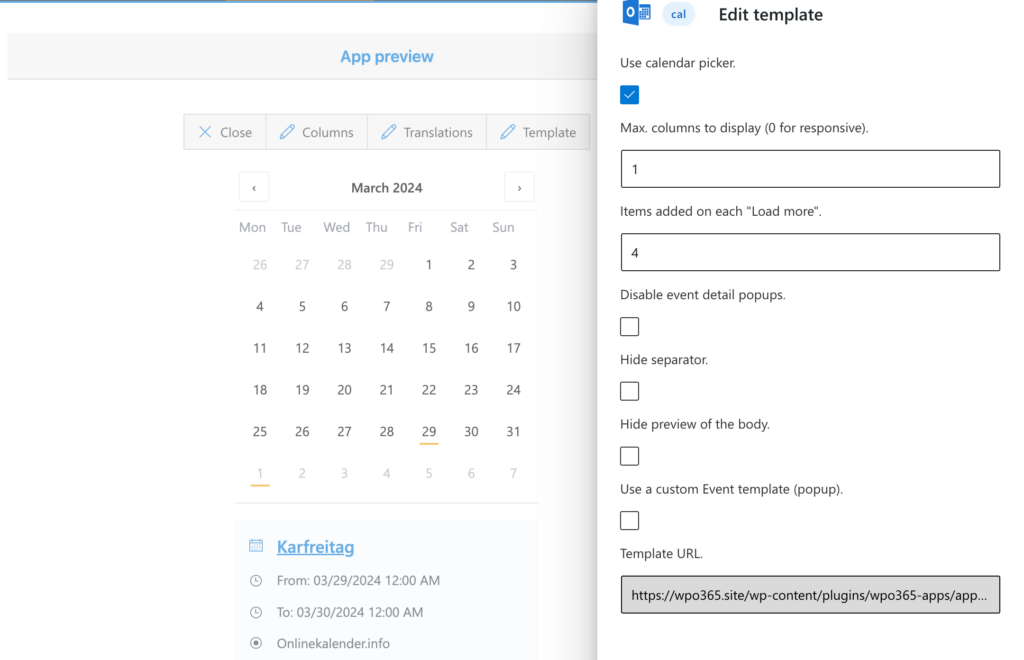 Embed an Outlook / Exchange calendar in WordPress for your organization - Enable calendar picker.