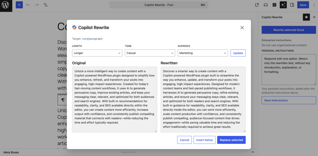 Enable Copilot in WordPress