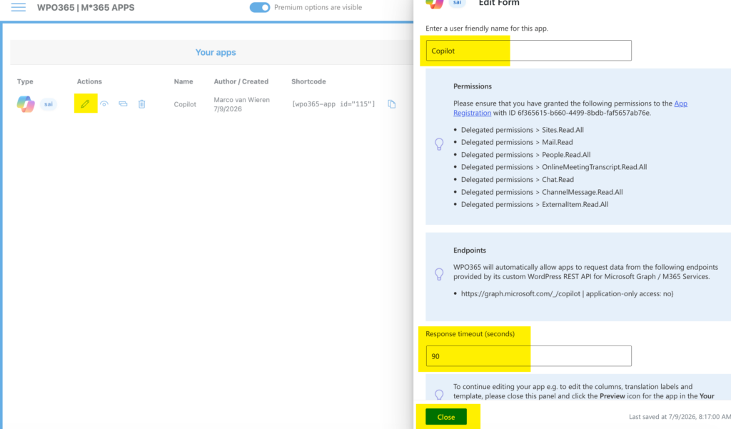 Configure the Copilot app for WordPress - Options Editor