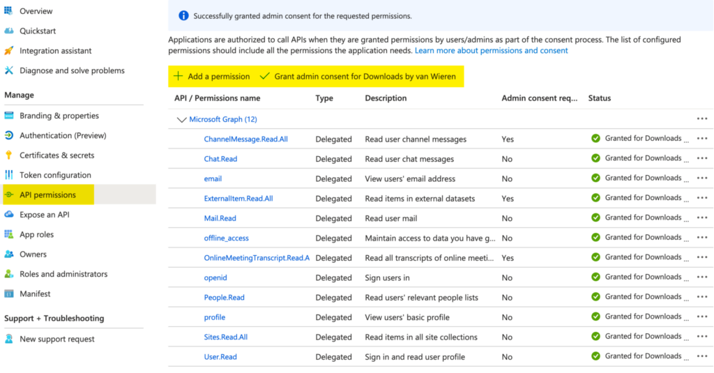 Configure the Copilot app for WordPress - API Permissions