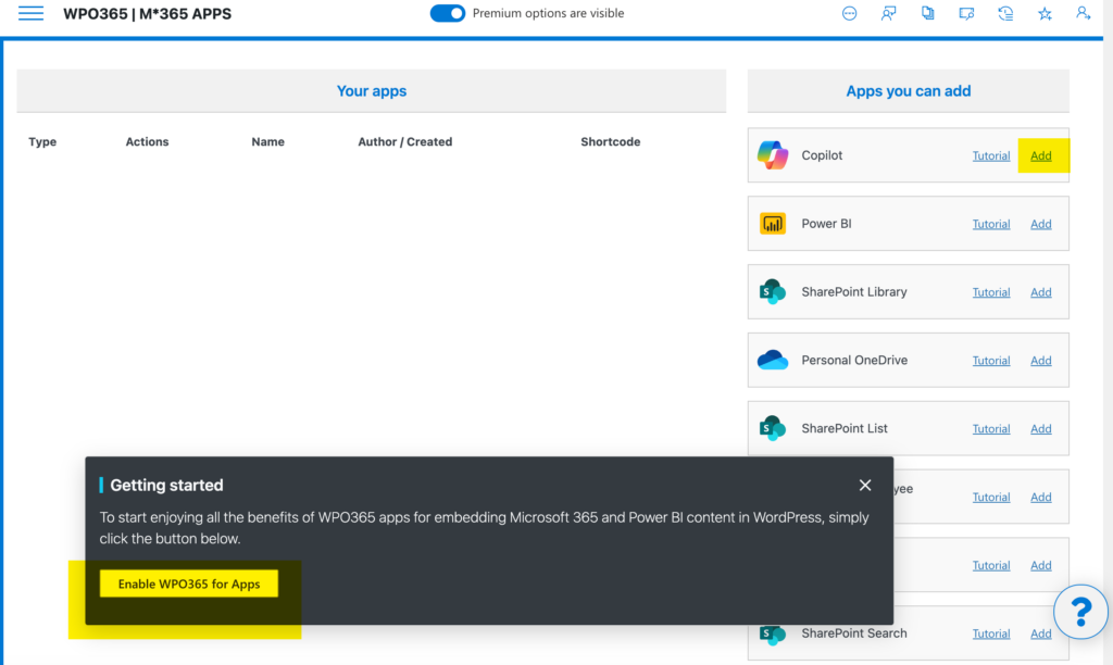 Configure the Copilot app for WordPress - Getting started screen